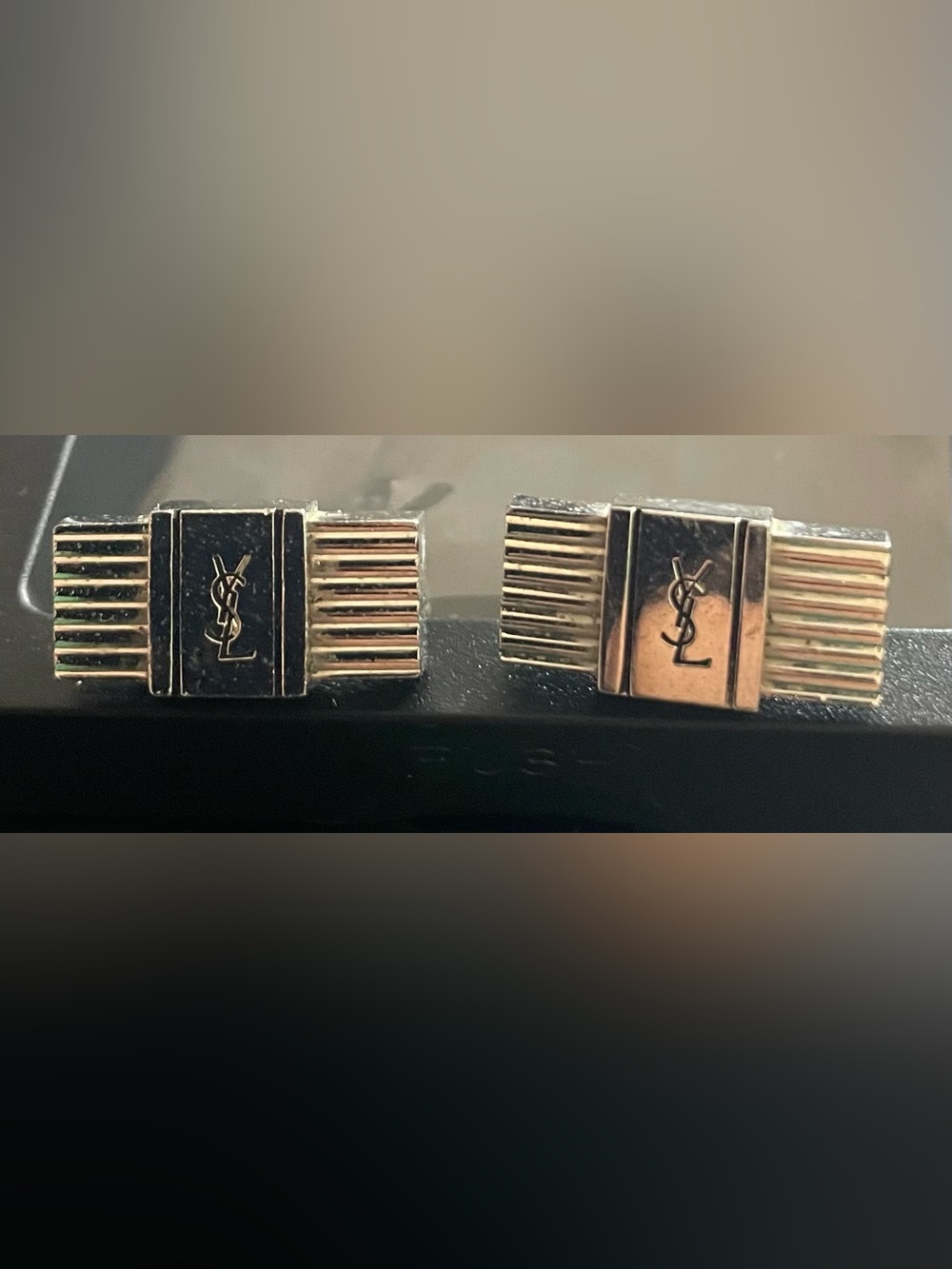 Saint Laurent Gold-Tone Cufflinks with Black Enamel Center